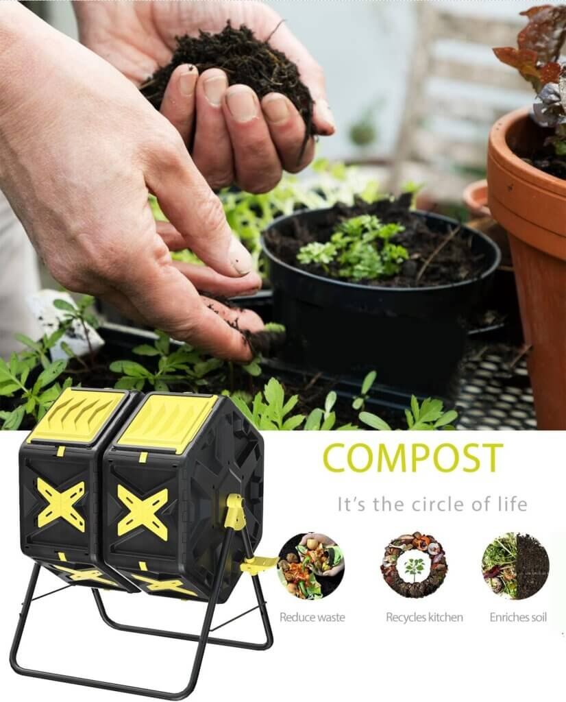 18.5 Gal Tumbling Compost Bin from BPA Free Material - Outdoor Single Rotating Chamber Composters，with Easy-Turn, Fast-Working System for Garden/Patio