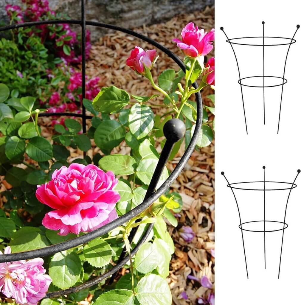 2 Set Plant Supports, Metal Cages Garden Stakes for Plants, 3 Legs Large Natural Support Peony Plants Rings Metal Ruddings of Patio Lawn  Garden Eco Grass (23.6 Hx11 L)