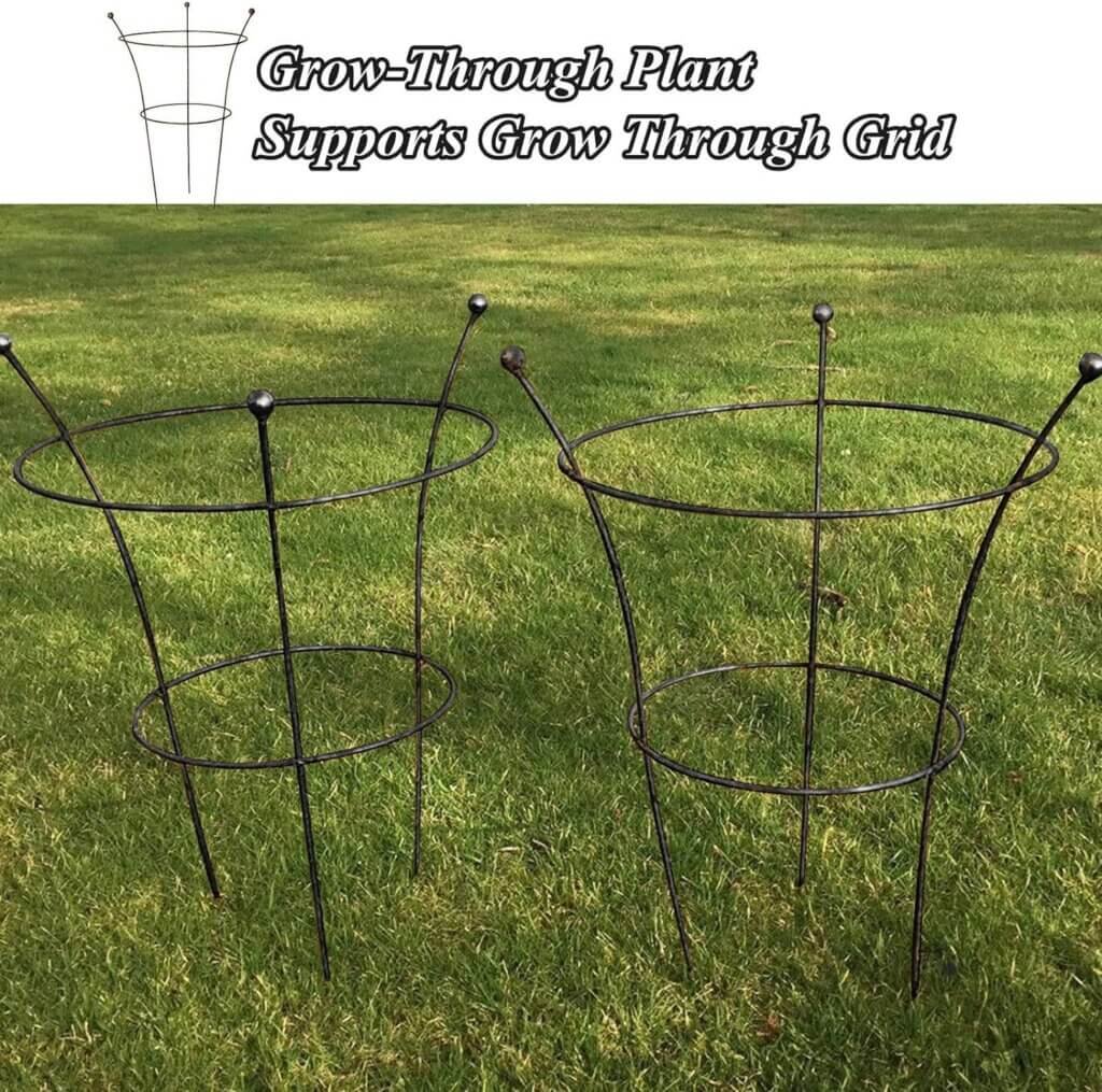 2 Set Plant Supports, Metal Cages Garden Stakes for Plants, 3 Legs Large Natural Support Peony Plants Rings Metal Ruddings of Patio Lawn  Garden Eco Grass (23.6 Hx11 L)