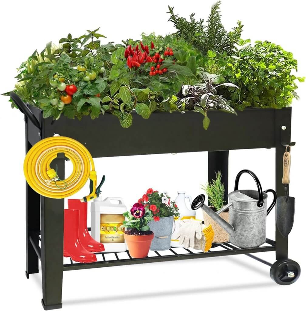 aboxoo Large Planter Raised Beds with Legs Outdoor Metal Planter Box on Wheels Elevated Garden Bed for Vegetables Flower Herb Patio (40 L x 11 W x 31.5 H)