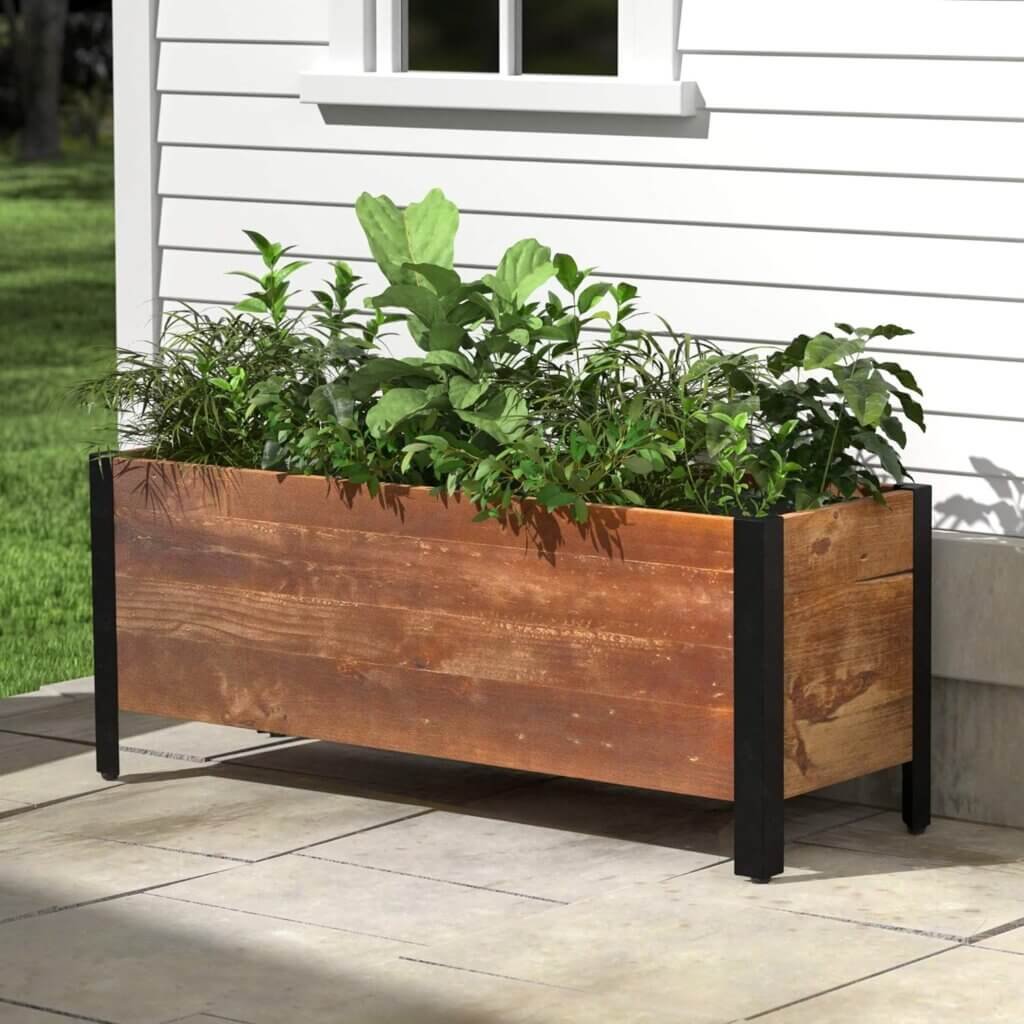 Amazon Basics Recycled Wood Rectangular Garden Planter, Brown, 37 x 13 x 15 Inch (LxWxH)