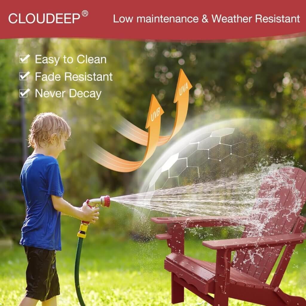 CLOUDEEP Folding Adirondack Chairs,Plastic HDPE Adirondack Chairs with Cup Holder,Modern Adirondack Chairs Weather Resistant,Widely Used in Patio,Front Porch,Deck,Garden,Fire Pit