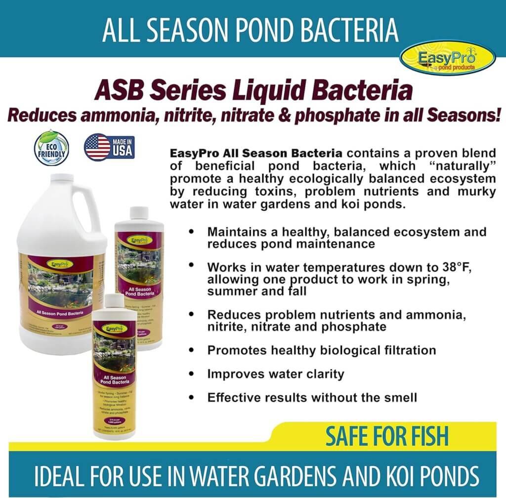 EasyPro ASB128 All Season Liquid Bacteria Contains a Proven Blend of Natural  Safe Beneficial Bacteria for Water Gardens and Koi Ponds | Naturally Promotes a Healthy Ecologically Balanced Ecosystem