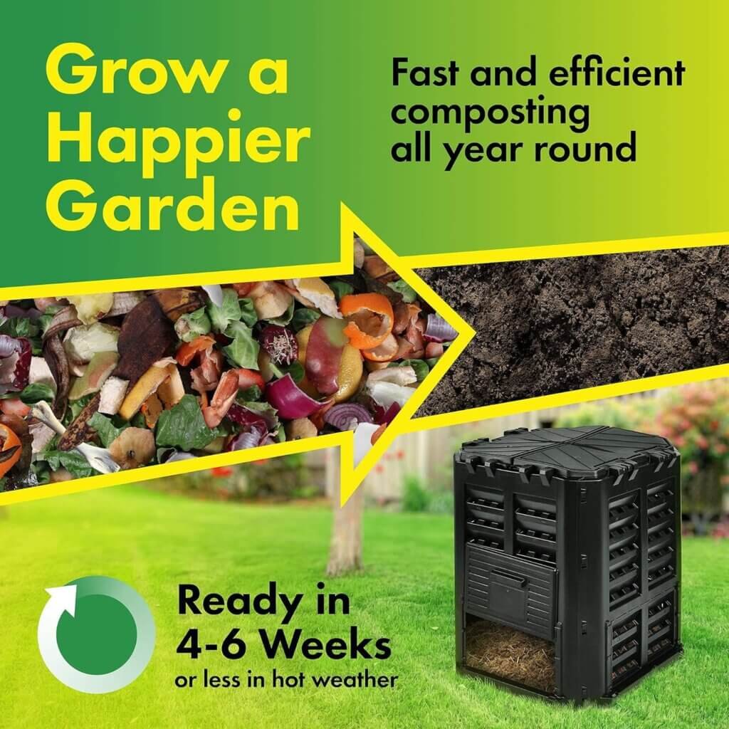 Garden Composter Bin Made from Recycled Plastic – 95 Gallons (360Liter) Large Compost Bin - Create Fertile Soil with Easy Assembly, Lightweight, Aerating Outdoor Compost Box