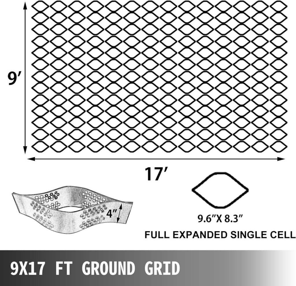 Happybuy Geo Grid Ground Grid 9x17 ft, Geo Cell Grid 2 Inch Thick, Gravel Grid HDPE Material, Ground Stabilization Grid 1885 LBS Per Sq, Tensile Strength Gravel Ground Grid for Slope Driveways, Garden