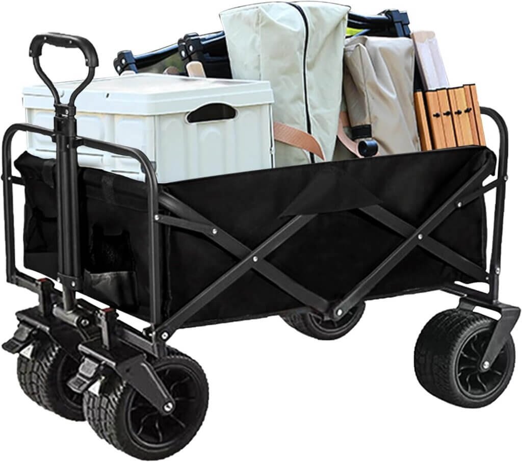 Heavy Duty Utility Collapsible Wagon with All-Terrain 4in×7in Wheels,Load 330 Lbs,Portable 150 liter large capacity beach wagon,for Garden Outdoor Camping Beach Sports, Grocery Cart, Adjustable Handle