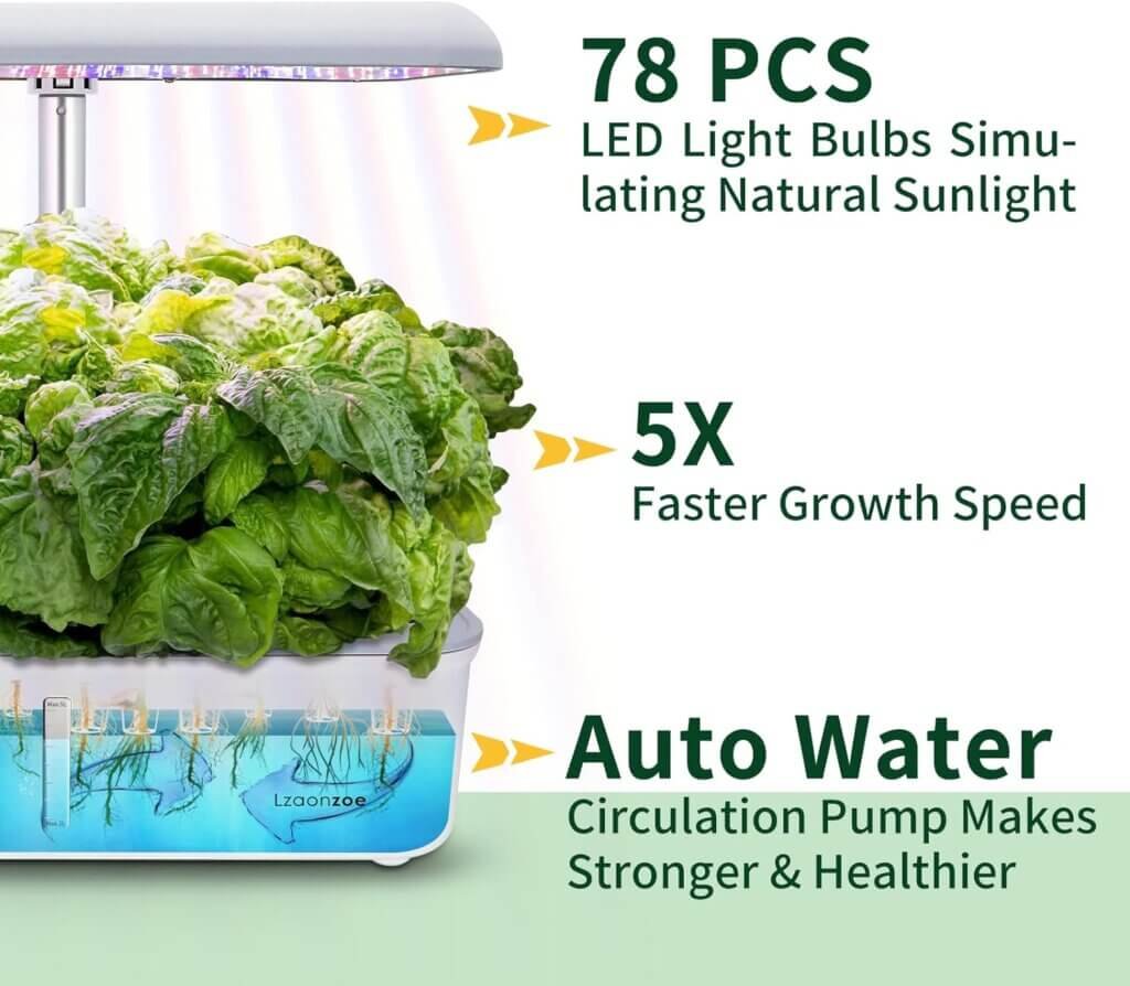 Hydroponics Growing System Indoor Garden, Indoor Gardening System with 14 Pods, WiFi Indoor Herb Garden, Herb Garden Kit Indoor with Grow Light, Adjustable Height Up to 20, Auto Pump, 5L Water Tank