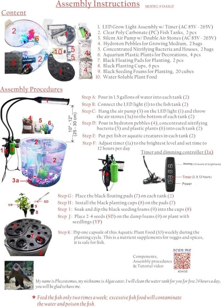 Hydroponics with Aquaponic Indoor Gardening Ecosystem with LED Grow Lights