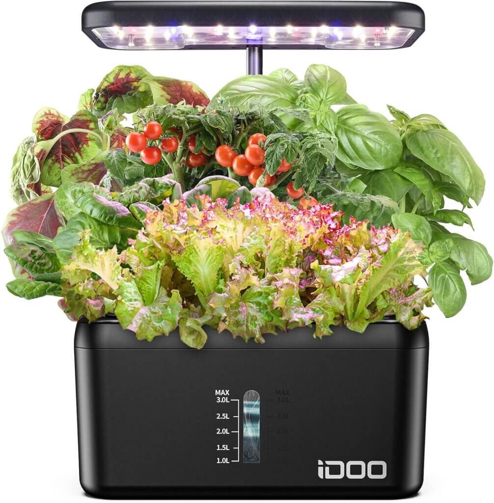 iDOO Hydroponics Growing System Kit, Grow Lights for Indoor Plants Full Spectrum, 8Pods Herb Garden Kit Indoor for Home Kitchen, Up to 15, Auto-Pump, Auto-Timer