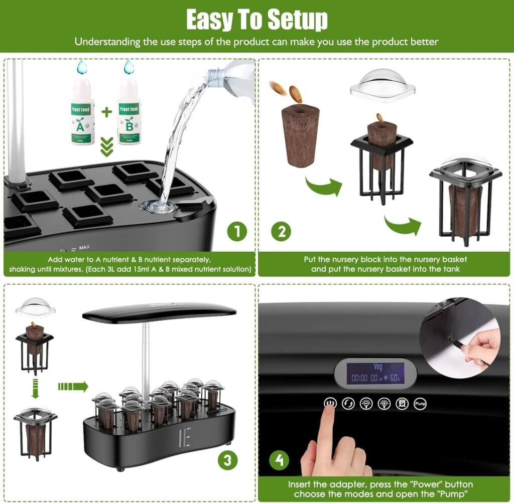 Large Tank Hydroponics Growing System 12 Pods, Herb Garden Kit Indoor with Grow Lights, Plants Germination Kit with Quiet Water Pump, Auto Timer, Height Adjustable to 20, Gardening Gifts Home Decor