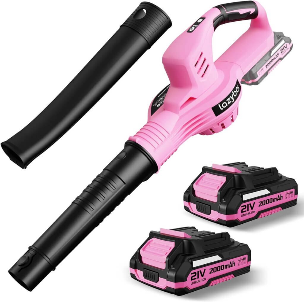 Leaf Blower Cordless with 2 Batteries and Charger, 150MPH Pink Electric Leaf Blower, 2.0Ah Battery Powered Leaf Blowers for Lawn Care, Patio, and Snow, Birthday Gifts for Women Mom