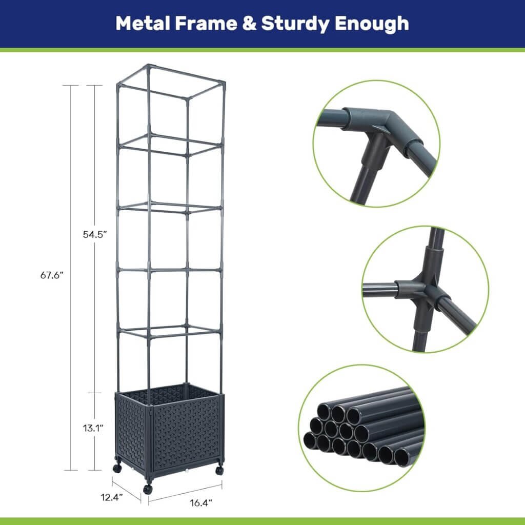 LINEX Raised Garden Bed Planter Box with Trellis, 67.6” Tomato Planters for Climbing Plants Vegetable Vine Flowers Outdoor Patio, Tomatoes Cage w/Self-Watering  Wheels