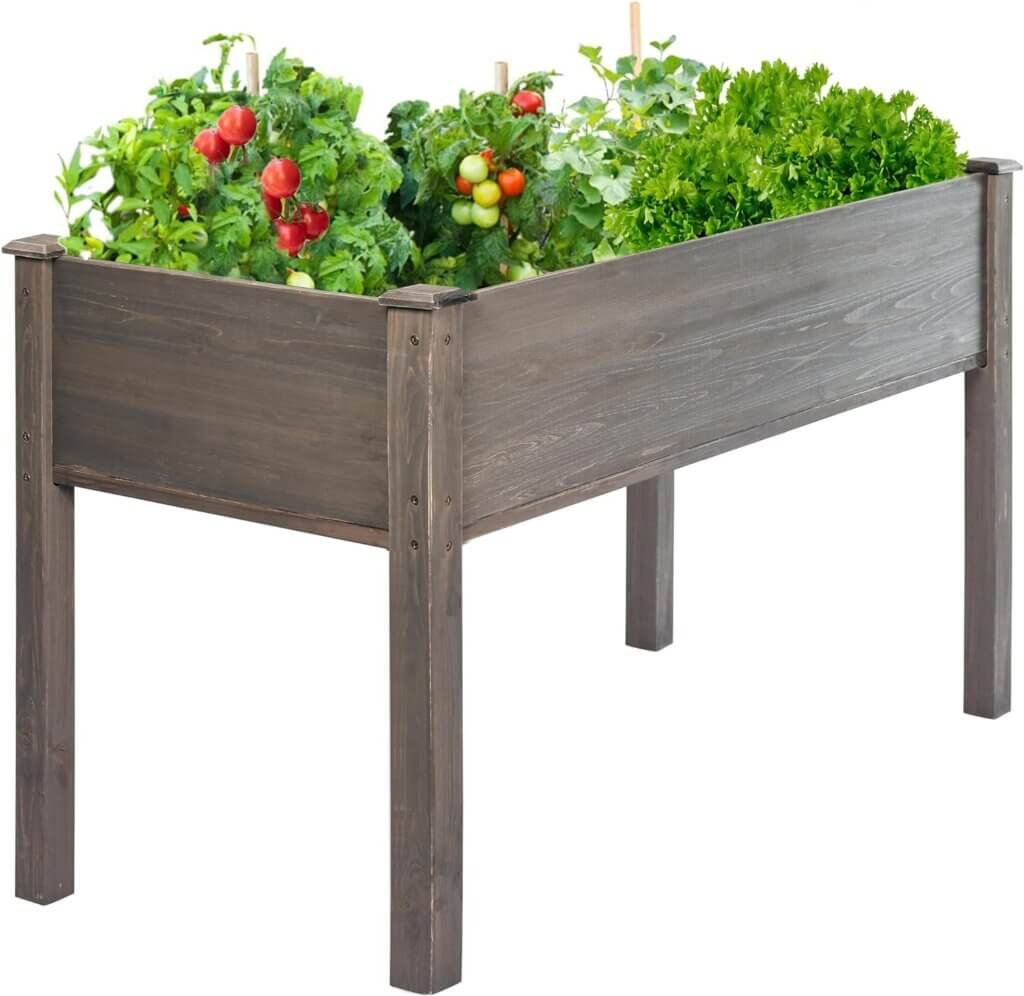 LZRS 40.5x20.5x30 inches Raised Garden Bed Elevated Wooden Planter Box Stand with Legs for Herbs,Vegetables,Flowers,Great for Outdoor Patio, Deck,220lb Capacity,Grey