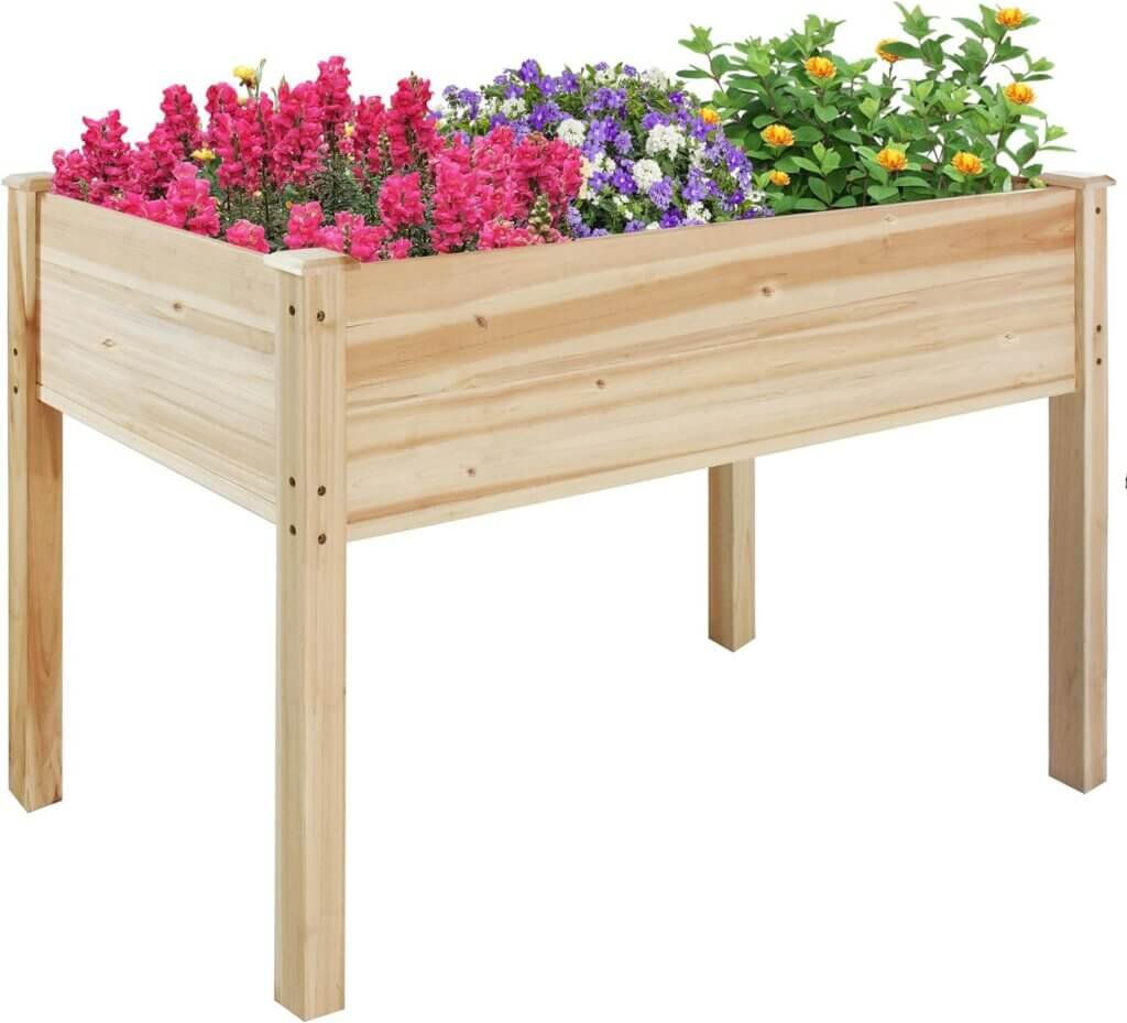 LZRS 40.5x20.5x30 inches Raised Garden Bed Elevated Wooden Planter Box Stand with Legs for Herbs,Vegetables,Flowers,Great for Outdoor Patio, Deck,220lb Capacity,Grey