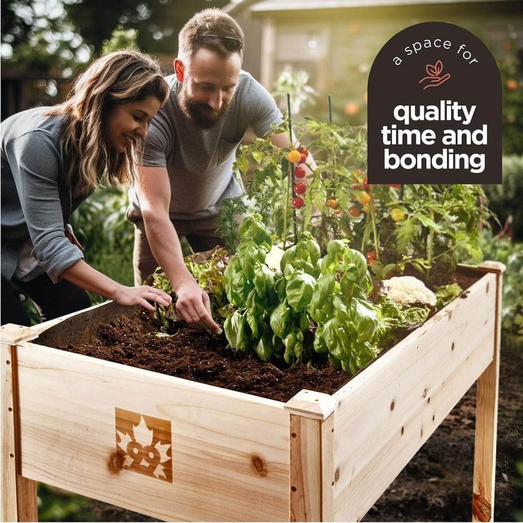 Maple99 Raised Garden Bed -48x24x30in Elevated Wood Planter Box with Bed Liner for Backyard, Patio, Deck, Balcony - Natural Cedar Raised Planter Box with Legs for Flowers, Herbs - 200lb Capacity