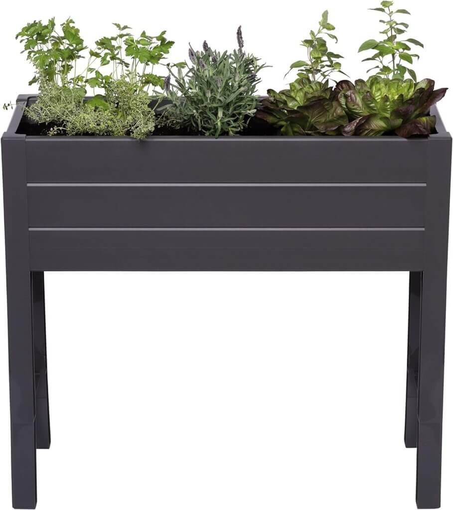 NuVue Products 26021, 36 L x 15 W x 32 H, Polymer with Woodgrain Texture, Dark Gray Elevated Garden Box