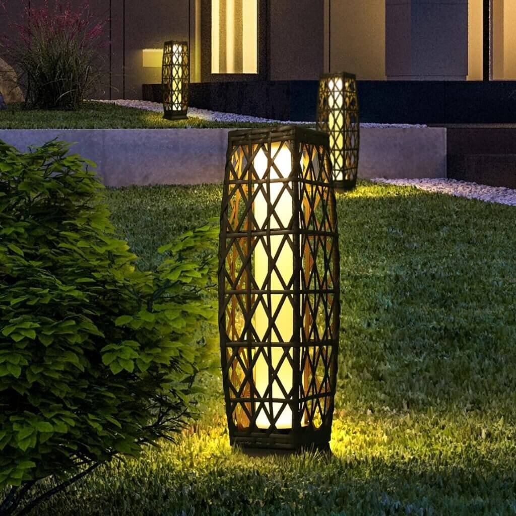 OLYMSOLD Solar Floor Lamp,Outdoor Floor Lamp,Solar Lanterns Outdoor Waterproof,Solar Powered Resin Wicker Outdoor Solar Lamp,Weather-Resistant Rattan Deck Light for Porch, Garden,Patio,Deck