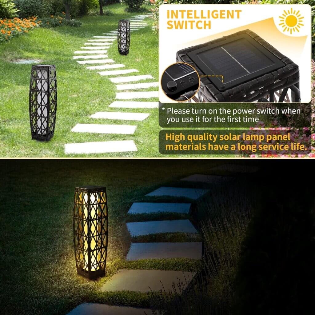 OLYMSOLD Solar Floor Lamp,Outdoor Floor Lamp,Solar Lanterns Outdoor Waterproof,Solar Powered Resin Wicker Outdoor Solar Lamp,Weather-Resistant Rattan Deck Light for Porch, Garden,Patio,Deck