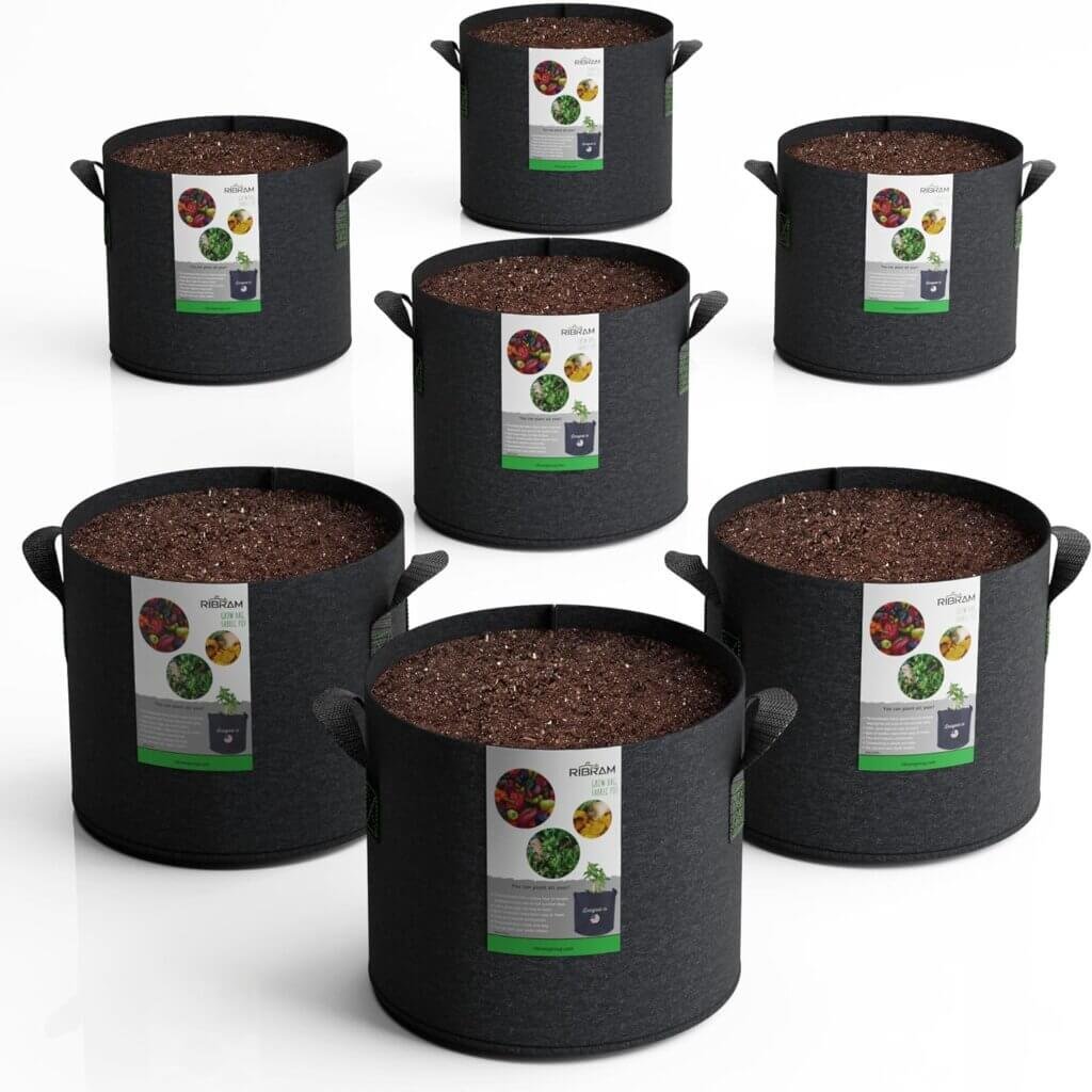 RIBRAM 400G Heavy Duty Mix Garden POTS Premium Non-Woven Felt Fabric 30 Gallons Grow Bags - Your Eco-Friendly Gardening Solution (7 Units/Pkg).