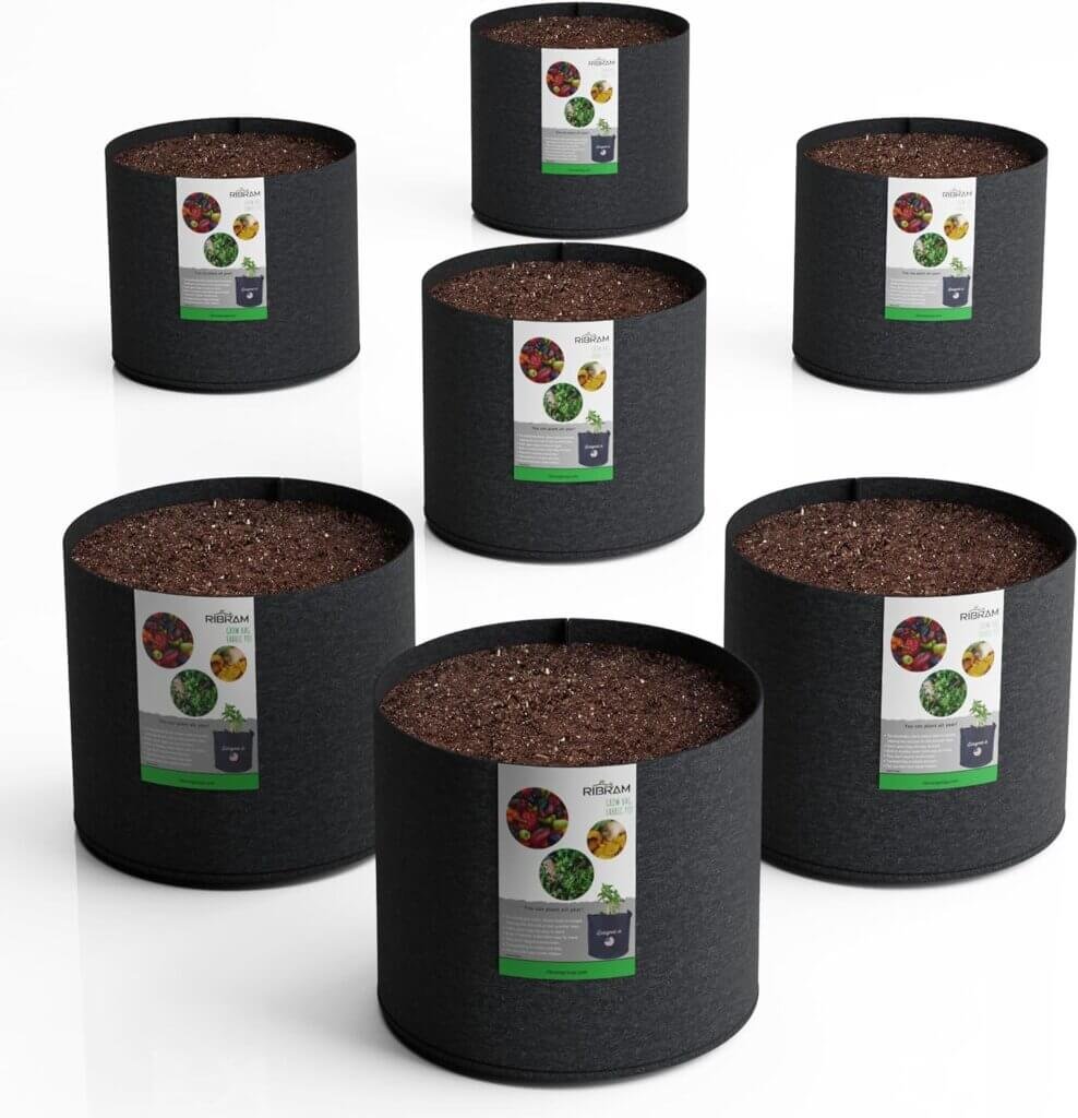 RIBRAM 400G Heavy Duty Mix Garden POTS Premium Non-Woven Felt Fabric 30 Gallons Grow Bags - Your Eco-Friendly Gardening Solution (7 Units/Pkg).