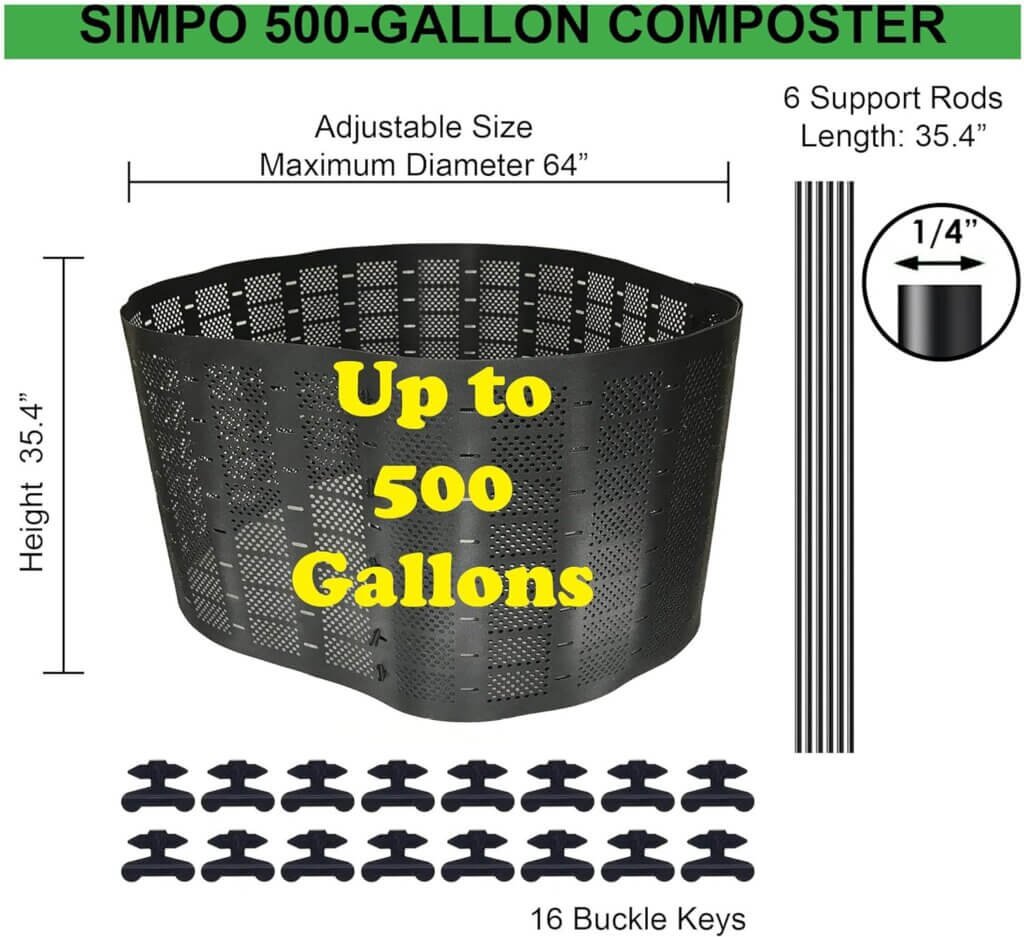 SIMPO 500 Gallon Composter Expandable Backyard Outdoor Compost Bin Easy Setup Large Capacity High Efficiency Fast Compost Maker (500 Gallons)