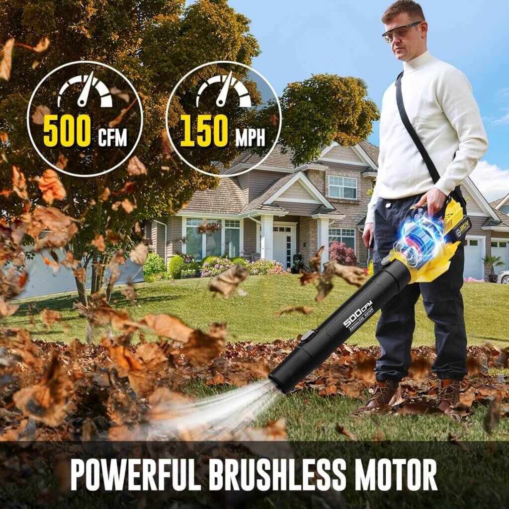 SOMOREI Cordless Leaf Blower - 500 CFM Brushless Electric Blower with 2 Packs 4.0Ah Battery  Charger - Battery Powered - 20V Handheld Lightweight Blower for Lawn | Yard | Garden