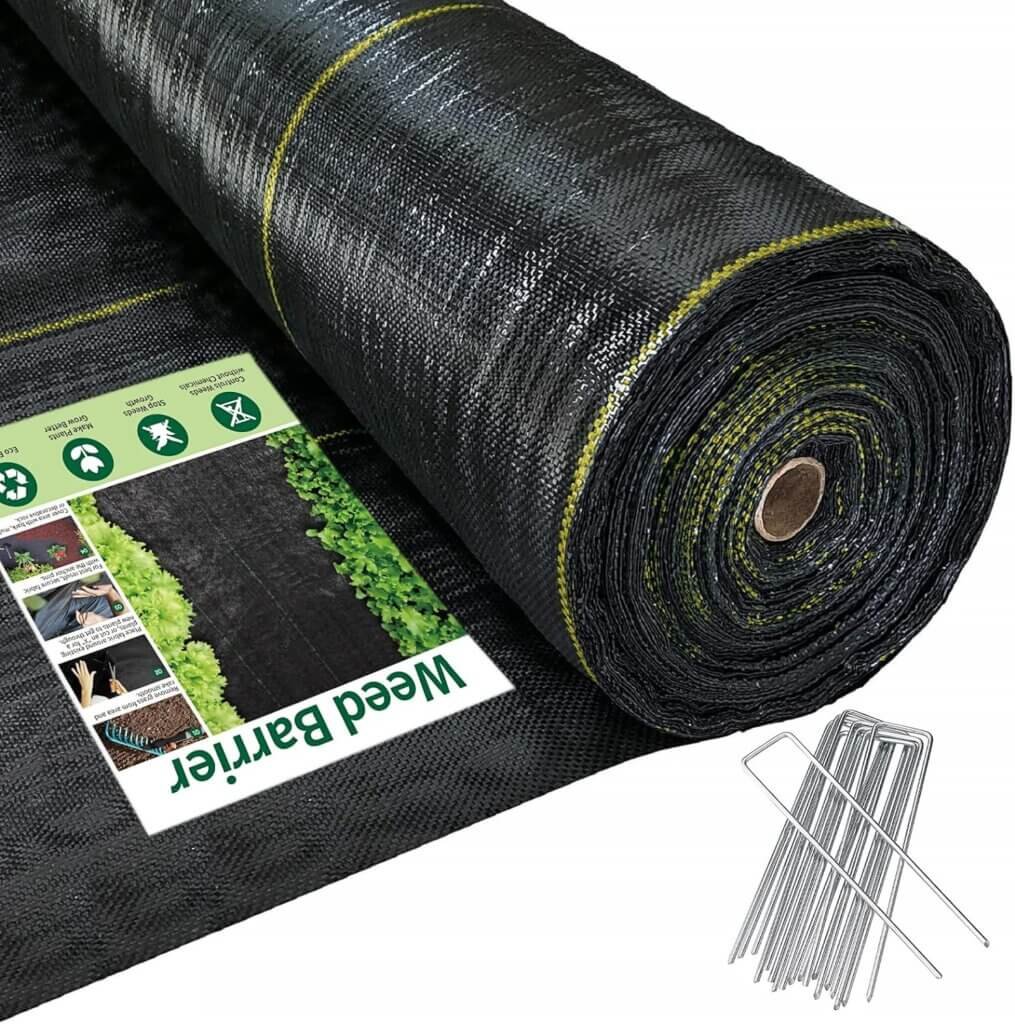 Sunocity 4ft x300ft Black Weed Barrier Landscape Premium Fabric-Heavy Duty Woven Ground Cloth with Superior Permeability Weed Control Convenient Design