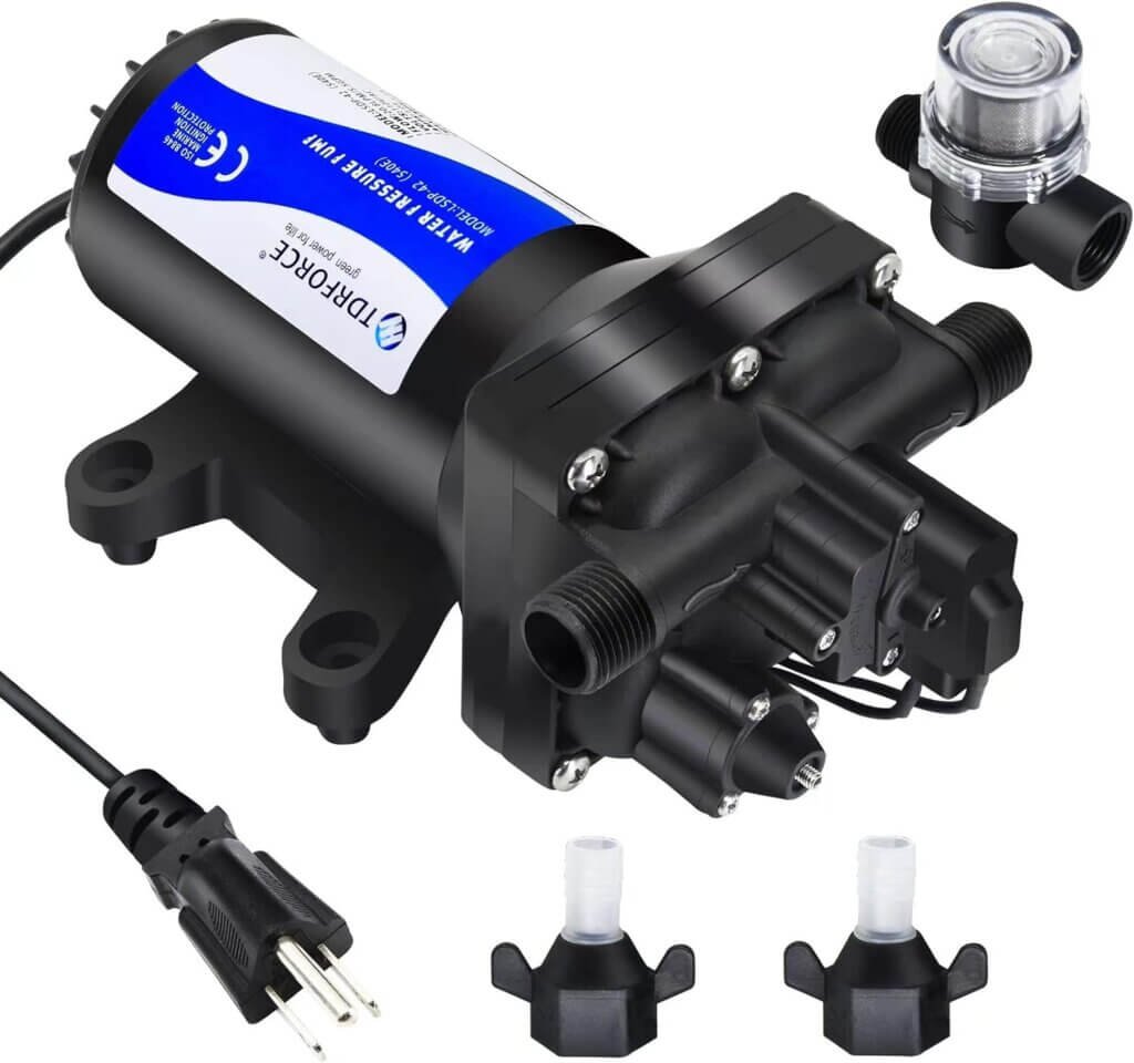 TDRFORCE 110V Fresh Water Circulating Pump 4GPM Pressure Increase Booster Pump 45 PSI Transfer Pump Self Priming on Demand Water Pump Diaphragm Pump Washdown Pump Inline Water Pump for Garden Hose