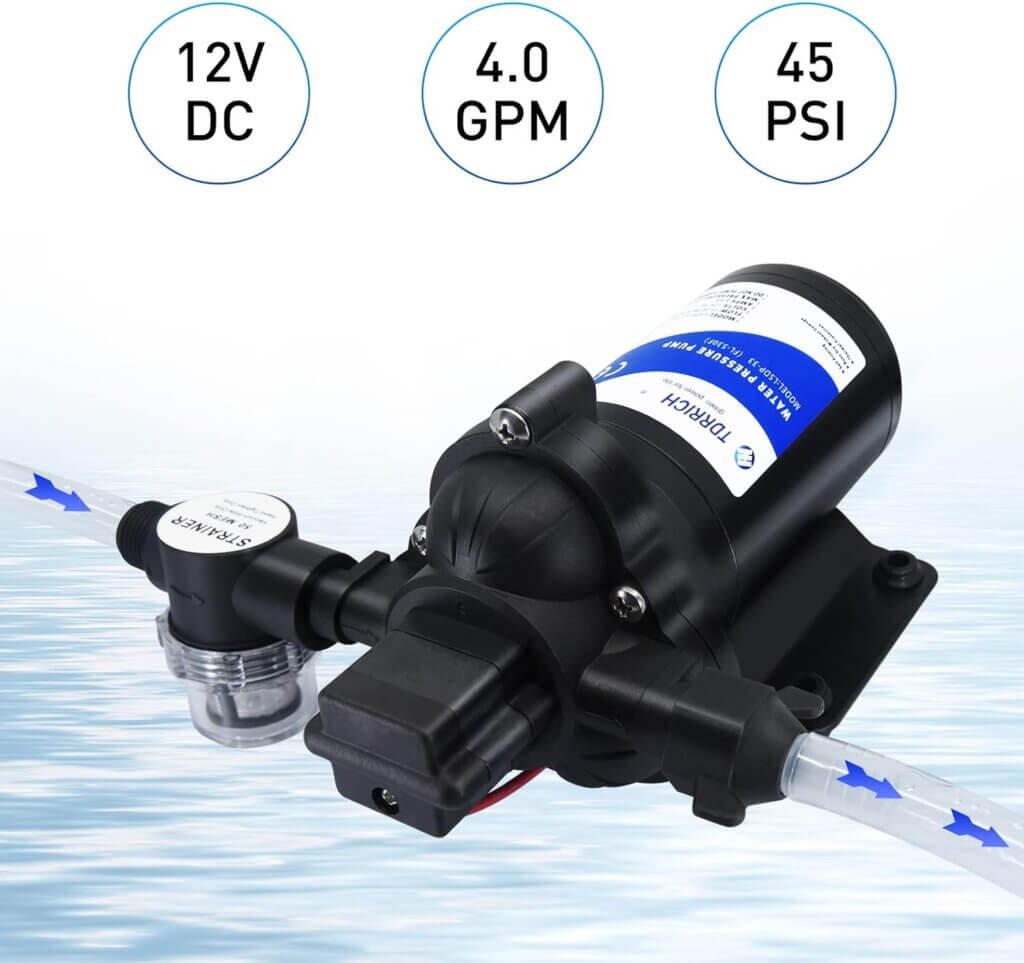 TDRRICH Water Pressure Booster Pump for House，110V RV Water Transfer 5.5GPM 75PSI Self-priming Pump,Diaphragm Power Water Pumps for Boats Inline Garden Hose Lawn Camper Sprinkler Irrigation