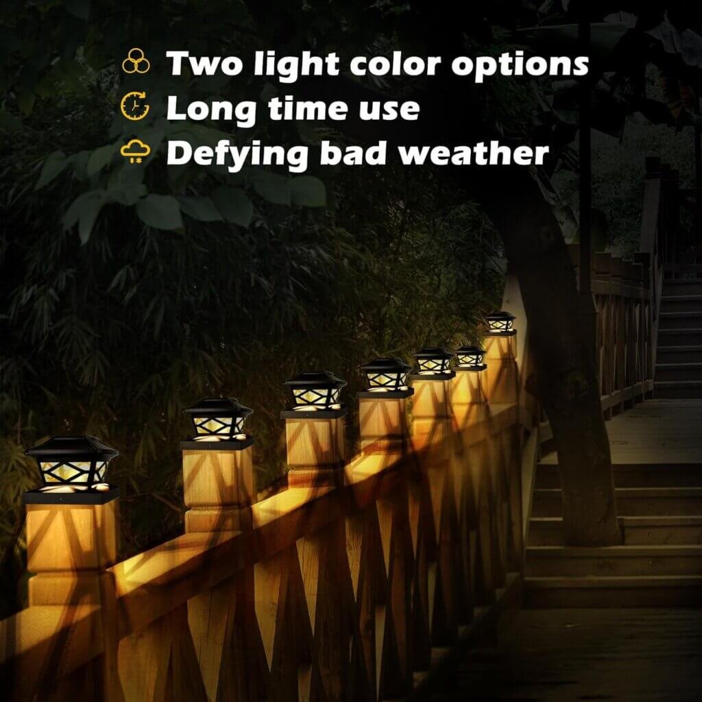 TWINSLUXES Solar Post Cap Lights,25LM Outdoor Fence Post Cap Lights,Waterproof,2 Light Modes,Fit 3.5x3.5/4x4/5x5in Wooden Post or Vinyl,Solar Deck Post Lights for Garden Deck Patio Decoration.