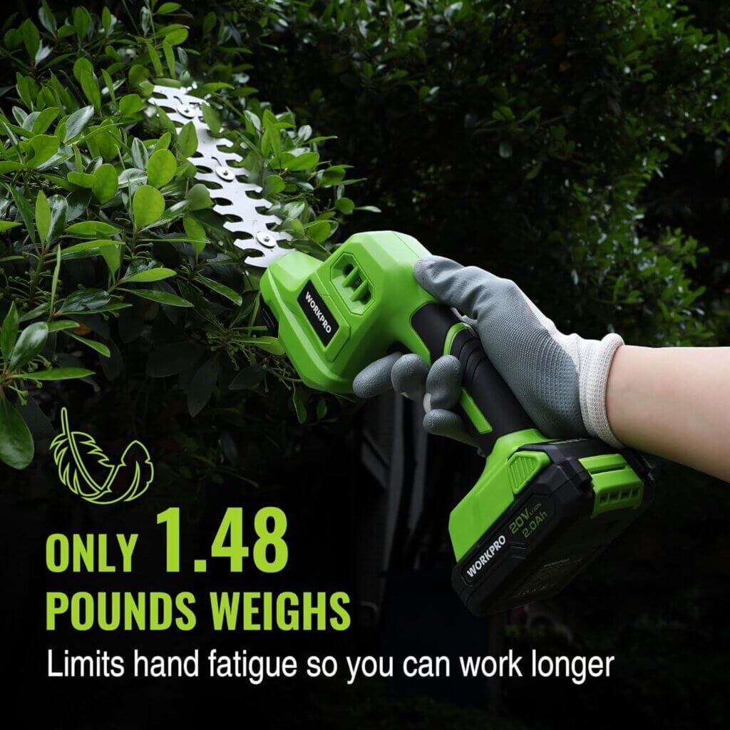 WORKPRO 20V Cordless Grass Shear  Shrubbery Trimmer-2 in 1 Handheld Hedge Trimmer, Electric Grass Trimmer Hedge Shear/Grass Cutter with 2.0Ah Rechargeable Lithium-Ion Battery and 1 Hour Fast Charger