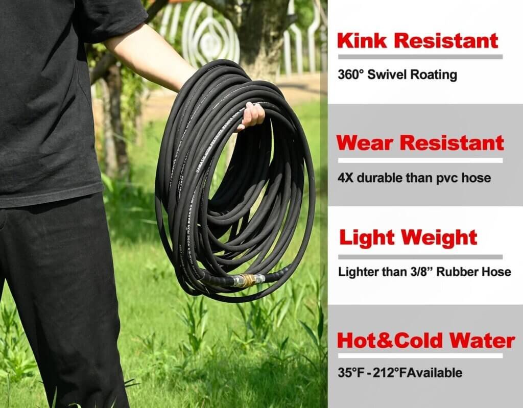 YAMATIC Kink Resistant Pressure Washer Hose 50FT, Wear Resistant 4000PSI Power Washer Hose with 3/8 Quick Connector, Steel Wire Braided Hot  Cold Water 1/4 Replacement Extension Hose